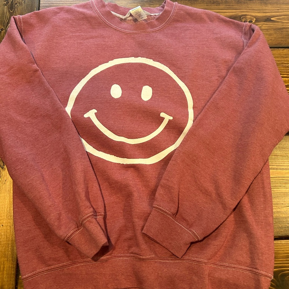 Smiley Face Crewneck Sweatshirt - Dusty Rose